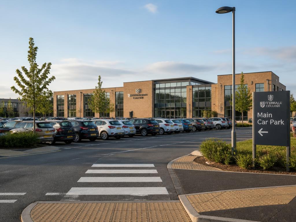 College car park in morning light